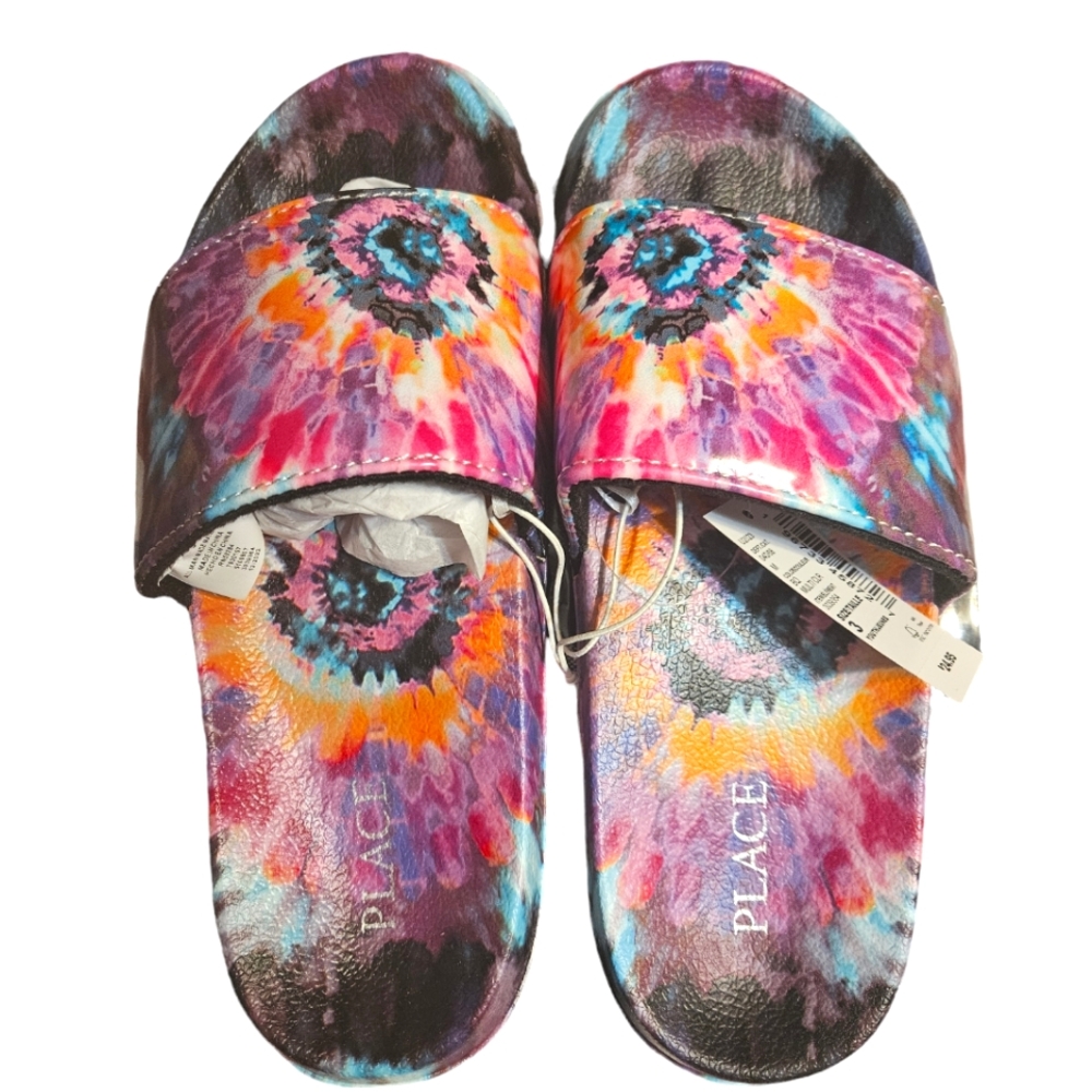 Children's place Multicolor tye dye slippers flip flops size 3 big kid NWT